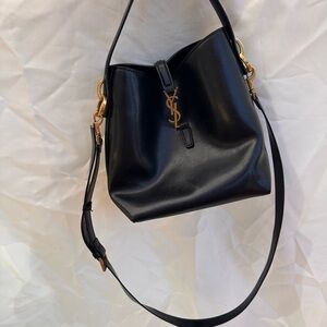 Black Leather Bucket Bag